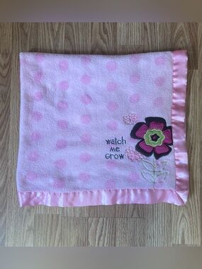 Little Beginnings Baby Blanket Watch Me Grow Flower Polka Dots Pink 29 x 31.